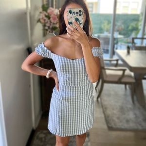 NWT Abercrombie Off-the-Shoulder Corset Mini Dress White Check - A&F